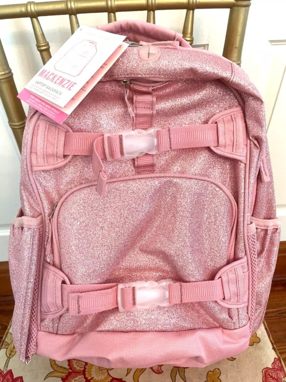 Pottery Barn School LARGE BACKPACK LUNCH BOX SET Travel girl pink glitter 3PC - Picture 5 of 7